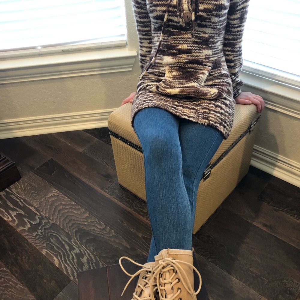 Jr small brown calico sweater with hoodie